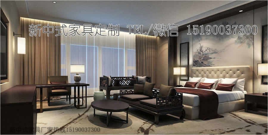 新中式客栈宾馆家具床2