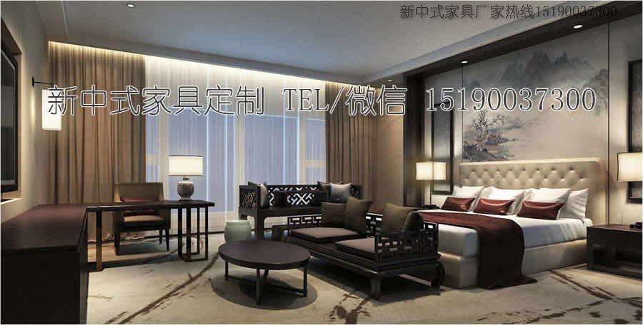 新中式客栈宾馆家具床12