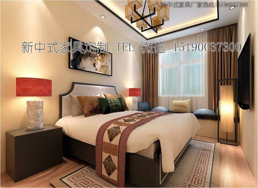 新中式客栈宾馆家具床13